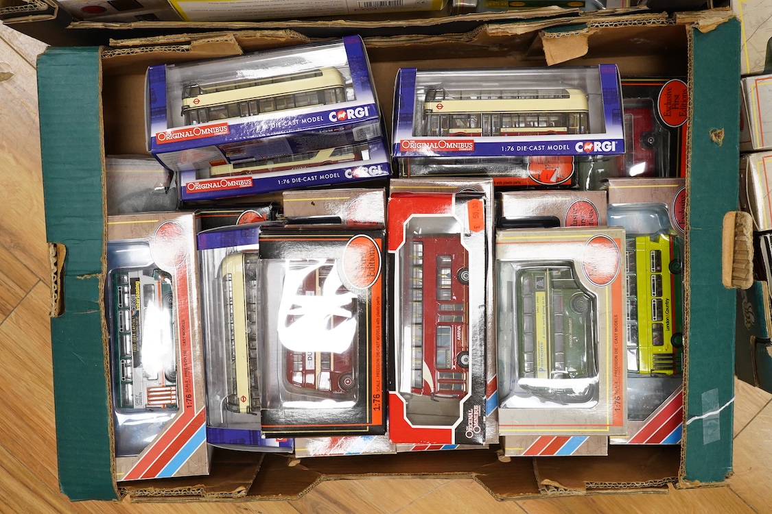 Forty-eight EFE and Corgi OOC diecast buses and coaches, operators include London Transport, London & Country, London General, China Motor Bus, Maidstone & District, etc.